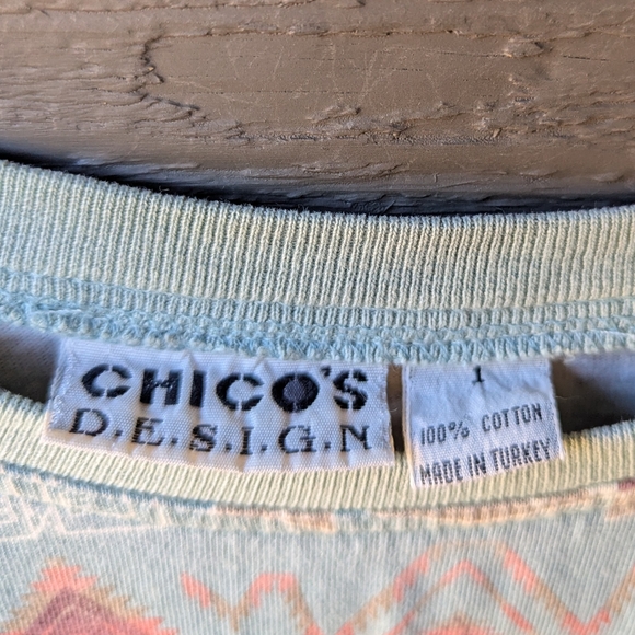 VTG 80s Chico's Design 100% Cotton Tribal Pattern Short Sleeve T-Shirt Medium - Picture 3 of 6
